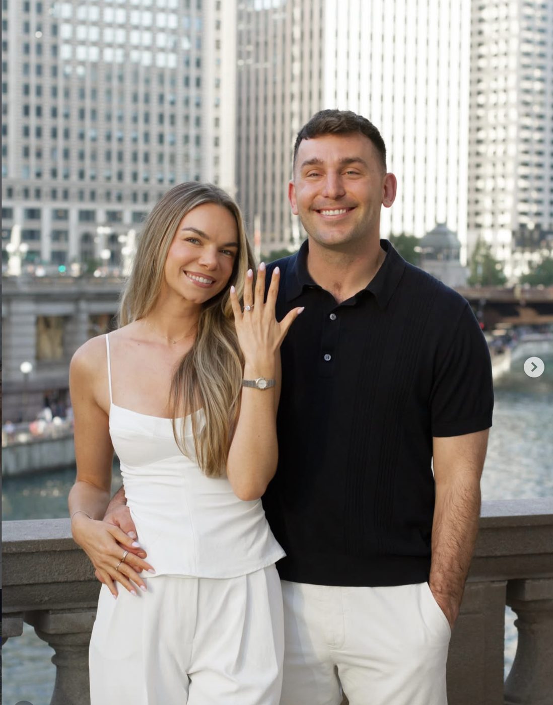 Alli showing her engagement ring next to Hirsch